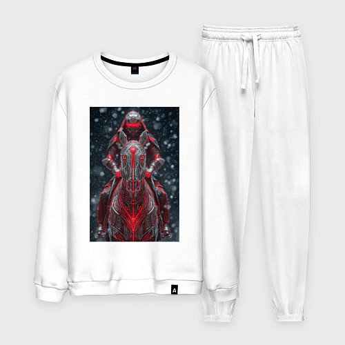 Мужской костюм Зимний киберпанк: красный конь и рыцарь / Белый – фото 1