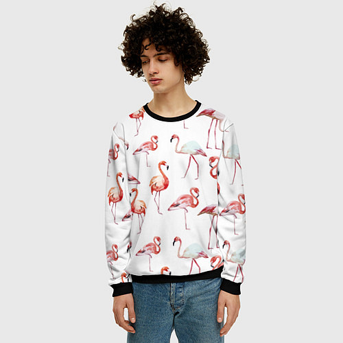 Мужской свитшот Действия фламинго / 3D-Черный – фото 3