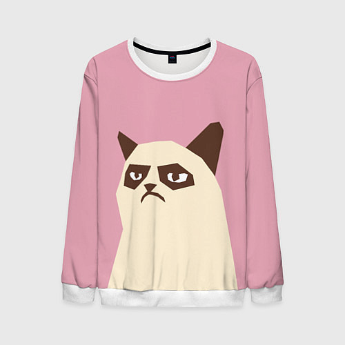 Мужской свитшот Grumpy cat pink / 3D-Белый – фото 1