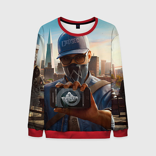 Мужской свитшот Watch Dogs 2 / 3D-Красный – фото 1