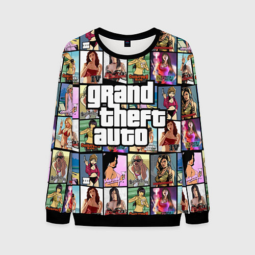 Мужской свитшот GTA - все девушки персонажи / 3D-Черный – фото 1