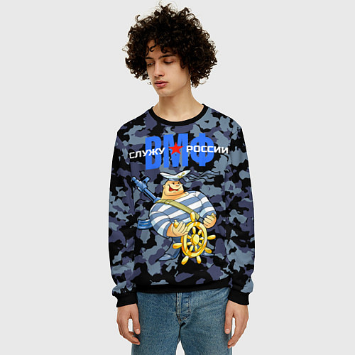 Мужской свитшот ВМФ - Служу России / 3D-Черный – фото 3