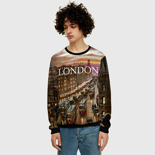 Мужской свитшот Улицы старого Лондона / 3D-Черный – фото 3