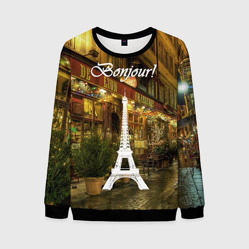 Мужской свитшот Bonjour - Paris / 3D-Черный – фото 1