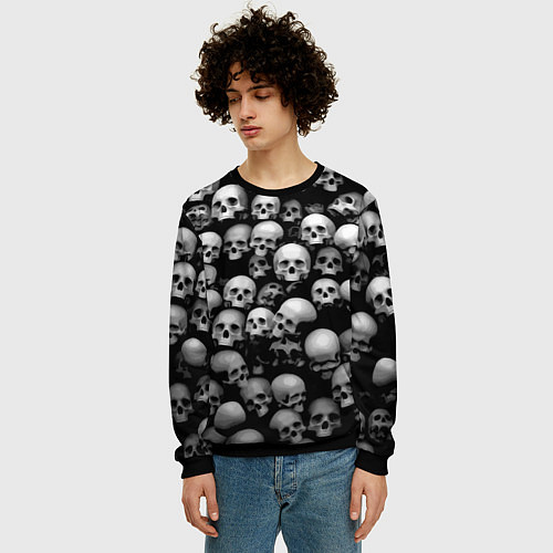 Мужской свитшот Черепа на черном / 3D-Черный – фото 3