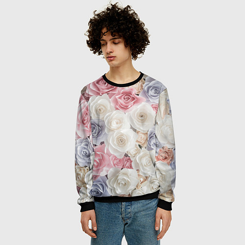 Мужской свитшот Букет из роз / 3D-Черный – фото 3