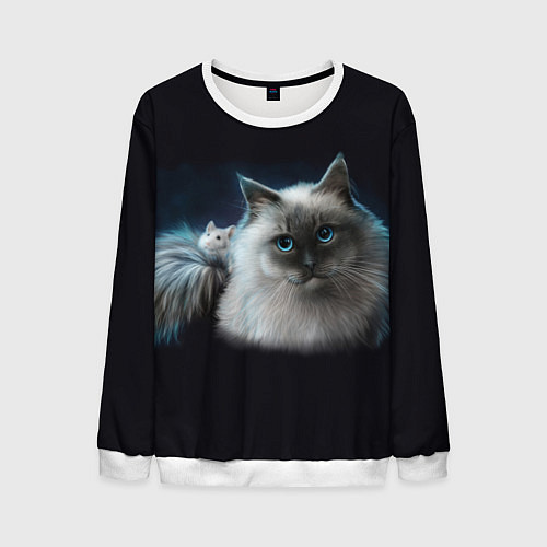 Мужской свитшот Кошка и мышка / 3D-Белый – фото 1