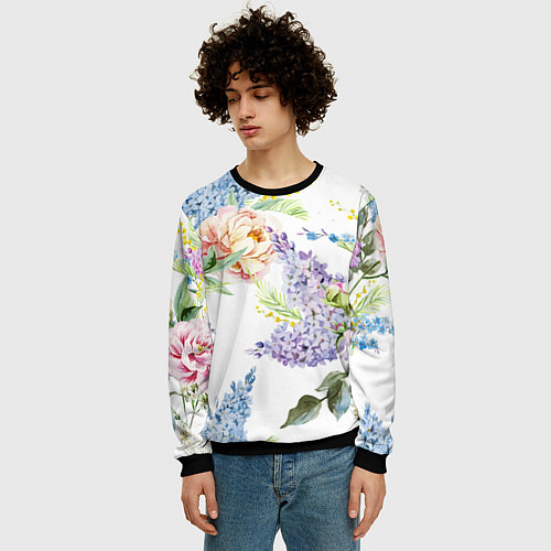 Мужской свитшот Сирень и Пионы / 3D-Черный – фото 3