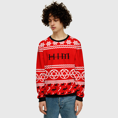 Мужской свитшот Праздничный HIM / 3D-Черный – фото 3