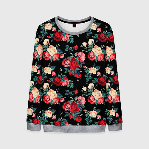 Мужской свитшот Кустовые розы / 3D-Меланж – фото 1