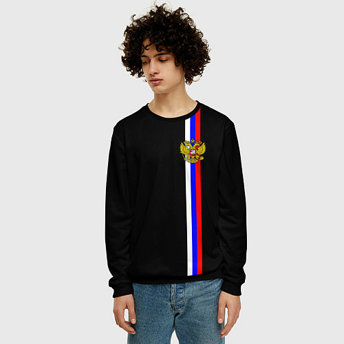 Мужской свитшот Лента с гербом России / 3D-Черный – фото 3