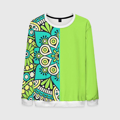 Мужской свитшот Салатовый цветок мандалы / 3D-Белый – фото 1