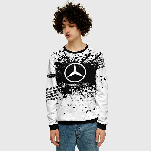 Мужской свитшот Mercedes-Benz: Black Spray / 3D-Черный – фото 3