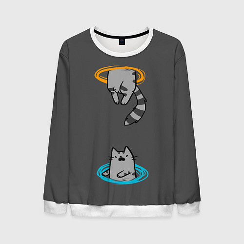 Мужской свитшот Кот в Портале / 3D-Белый – фото 1