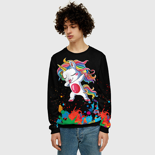 Мужской свитшот Малыш-единорог / 3D-Черный – фото 3