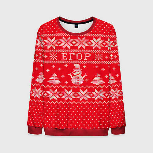 Мужской свитшот Новогодний Егор ugly sweater со снеговиками / 3D-Красный – фото 1