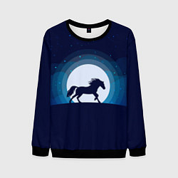 Свитшот мужской Лошадь под луной, цвет: 3D-черный