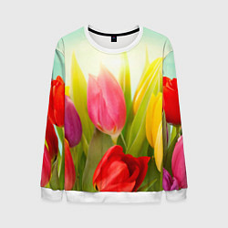 Свитшот мужской Цветущие тюльпаны, цвет: 3D-белый
