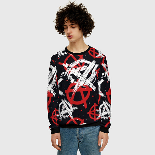 Мужской свитшот Анархия - паттерн / 3D-Черный – фото 3
