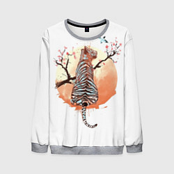 Свитшот мужской Тигр на дереве сакуры, цвет: 3D-меланж