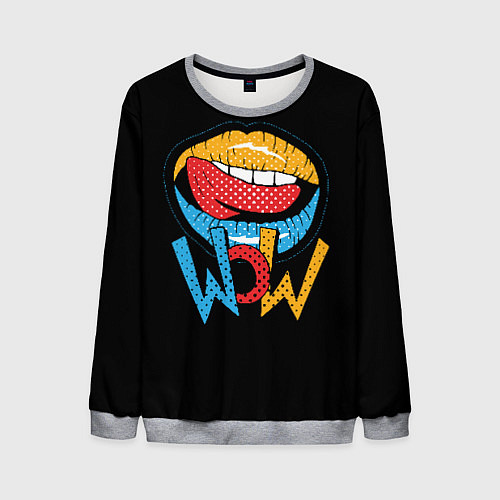 Мужской свитшот Wow - lips with tongue / 3D-Меланж – фото 1