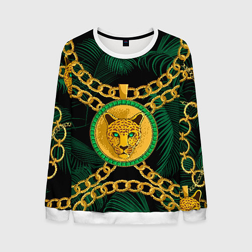 Мужской свитшот Золотой леопард и цепь / 3D-Белый – фото 1