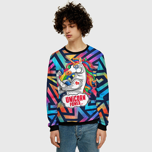 Мужской свитшот Unicorn Power Единорог / 3D-Черный – фото 3