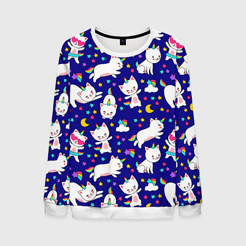 Мужской свитшот Кот-Единорог / 3D-Белый – фото 1