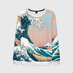 Свитшот мужской Большая волна в канагаве, цвет: 3D-белый