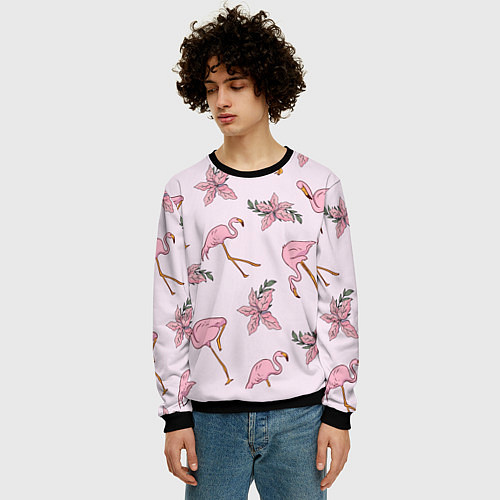 Мужской свитшот Розовый фламинго / 3D-Черный – фото 3