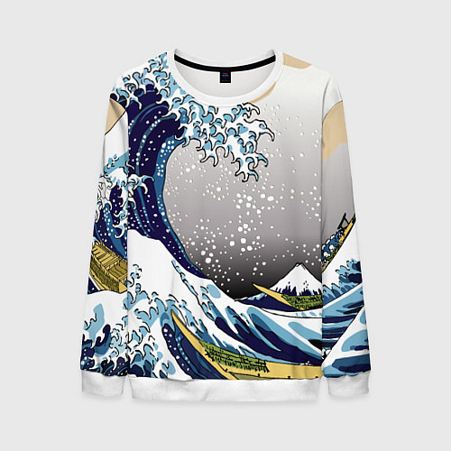 Мужской свитшот The great wave off kanagawa / 3D-Белый – фото 1