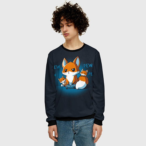 Мужской свитшот Лисы-геймеры / 3D-Черный – фото 3