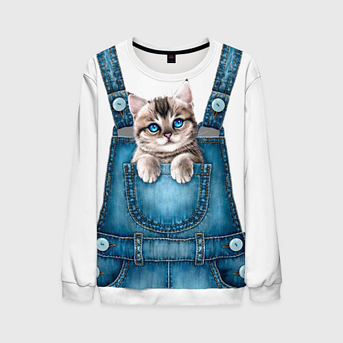 Мужской свитшот КОТЕНОК В КАРМАНЕ / 3D-Белый – фото 1