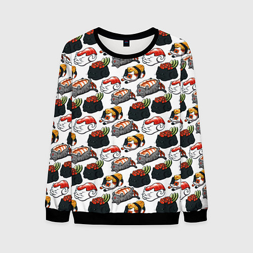 Мужской свитшот Котики Суши / 3D-Черный – фото 1