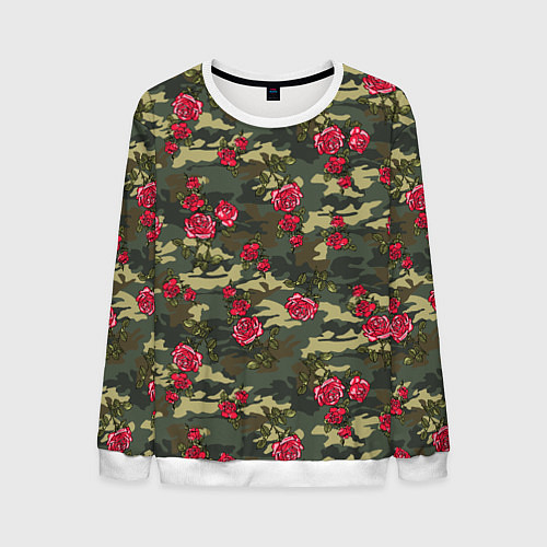 Мужской свитшот Камуфляж и розы / 3D-Белый – фото 1