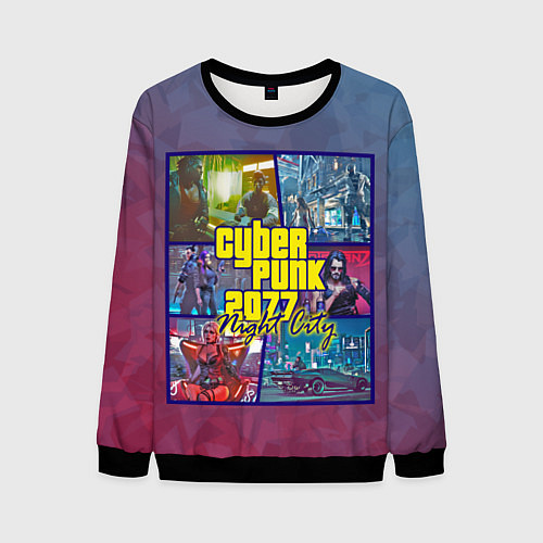 Мужской свитшот Cyberpunk 2077 Night City / 3D-Черный – фото 1