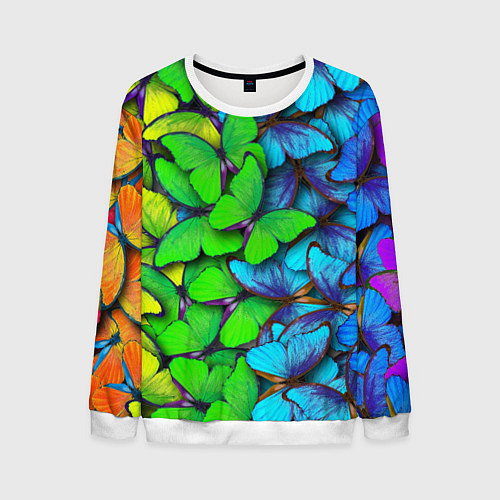 Мужской свитшот Радужные бабочки / 3D-Белый – фото 1