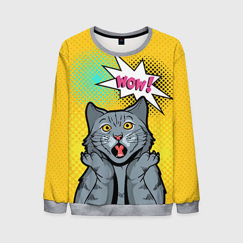 Мужской свитшот Pop Art Cat Wow / 3D-Меланж – фото 1