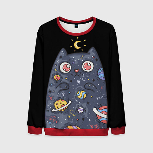 Мужской свитшот КОСМИЧЕСКИЙ КОТ / 3D-Красный – фото 1