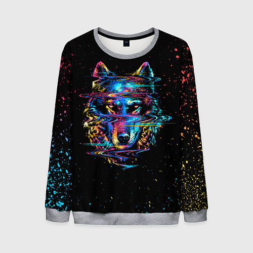 Мужской свитшот КРАСОЧНЫЙ ВОЛК / 3D-Меланж – фото 1