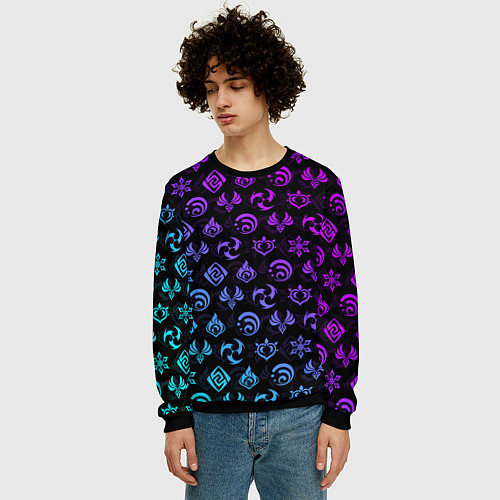 Мужской свитшот GENSHIN IMPACT NEON / 3D-Черный – фото 3