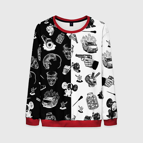 Мужской свитшот КРОВОСТОК ТАТУИРОВКИ ЧБ / 3D-Красный – фото 1