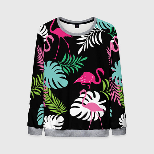 Мужской свитшот Фламинго с цветами / 3D-Меланж – фото 1
