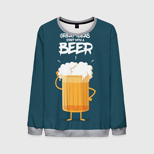 Мужской свитшот Great Ideas start with a BEER / 3D-Меланж – фото 1