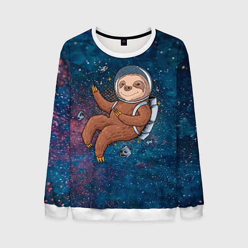 Мужской свитшот Милый ленивец в космосе / 3D-Белый – фото 1