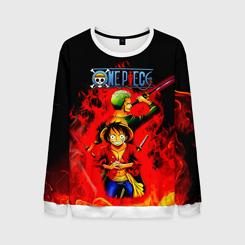 Мужской свитшот Зоро и Луффи в огне One Piece / 3D-Белый – фото 1