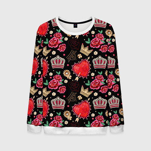Мужской свитшот Корона и розы / 3D-Белый – фото 1