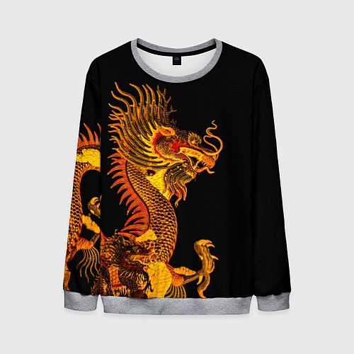 Мужской свитшот Золотой китайский дракон / 3D-Меланж – фото 1