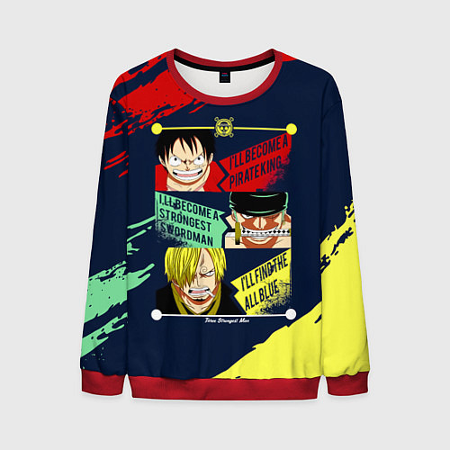 Мужской свитшот Луффи, Зоро и Санджи One Piece / 3D-Красный – фото 1