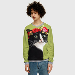 Свитшот мужской Кот и цветы, цвет: 3D-меланж — фото 2